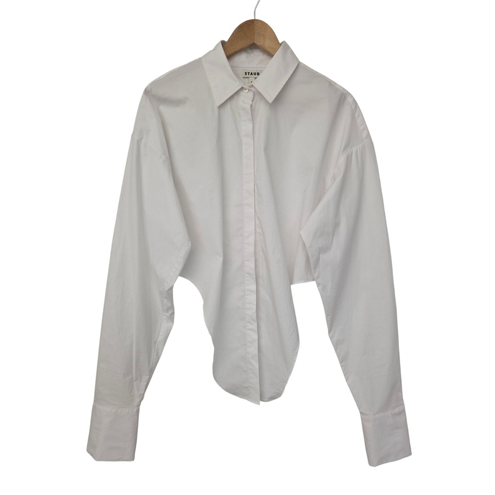 Staud Lisa Tie Front Cropped Button Up Top Blouse Women S White NWOT $275
